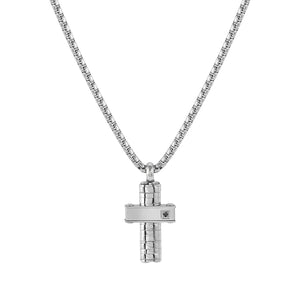 STRONG DIAMOND NECKLACE 028328/036 STAINLESS STEEL CROSS & BLACK DIAMOND