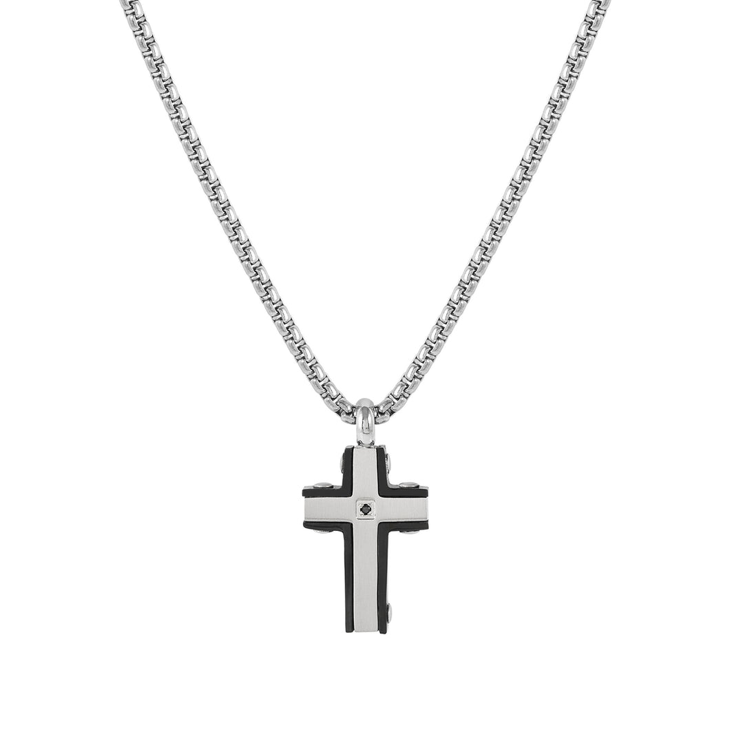 STRONG DIAMOND NECKLACE 028329/007 BLACK DIAMONDS & BLACK PVD CROSS