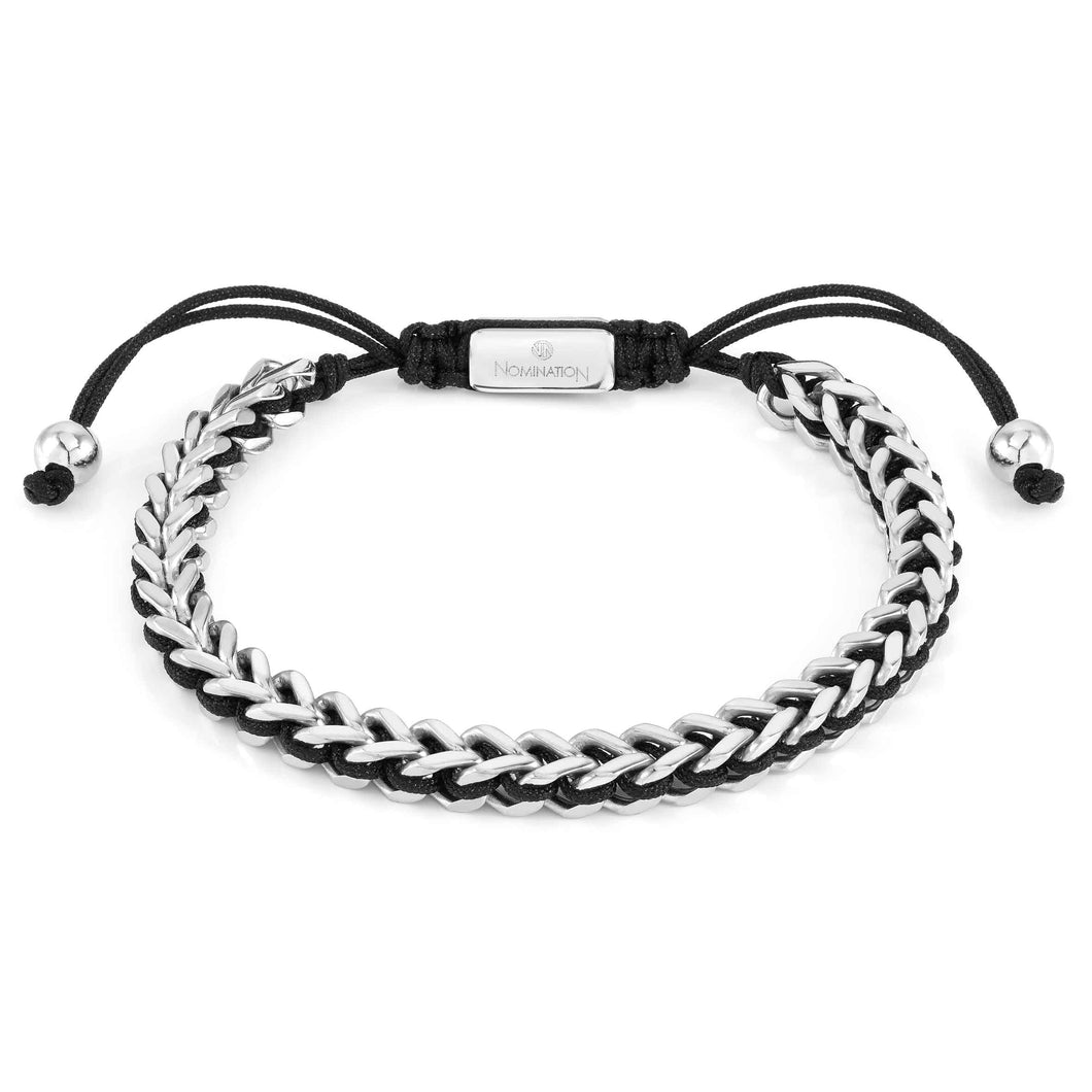 B-YOND BRACELET 028937/001 STEEL WITH BLACK CORD