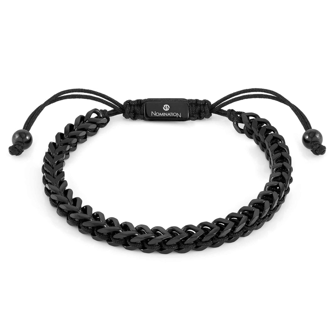 B-YOND BRACELET 028937/015 BLACK PVD STEEL WITH BLACK CORD