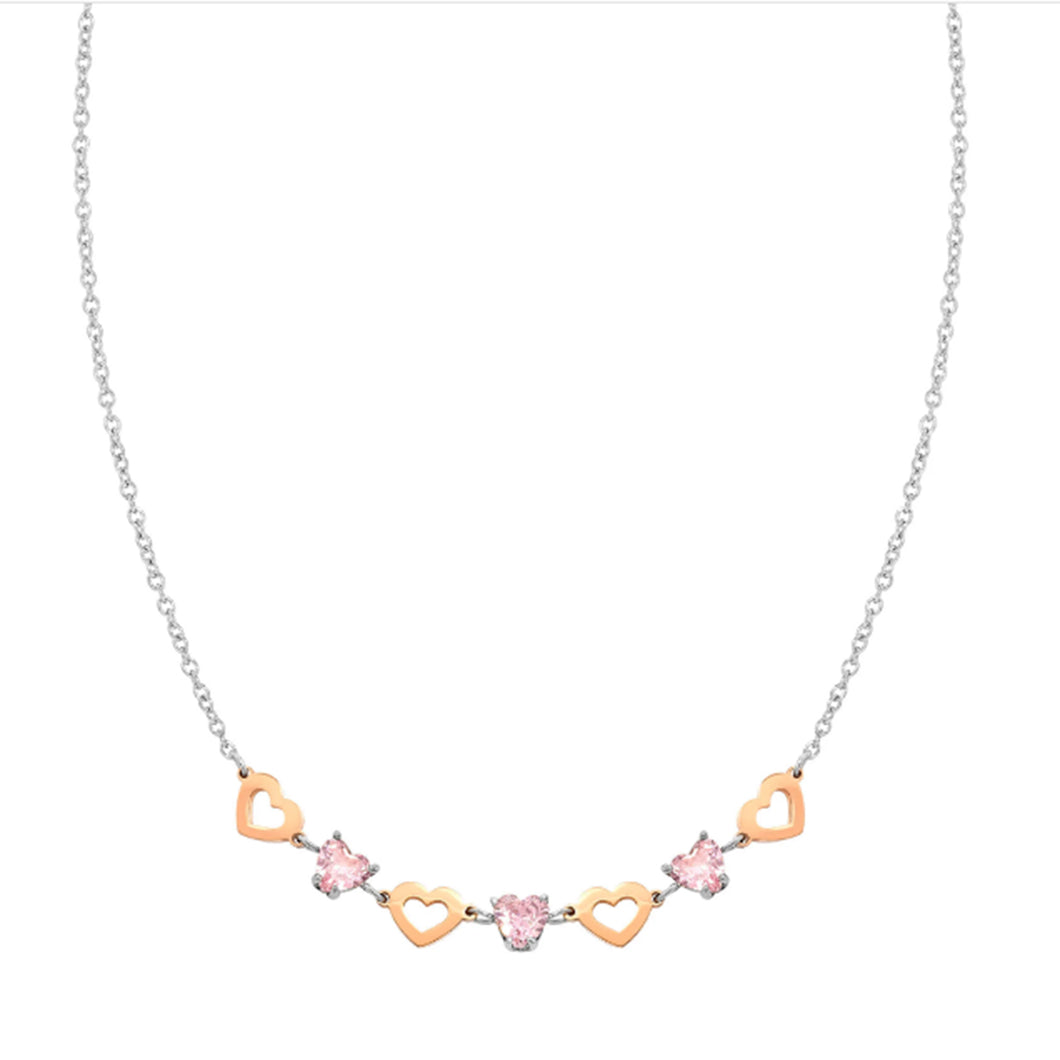 PRINCIPESSINA NECKLACE 029601/022 ROSE GOLD HEARTS WITH PINK CZ