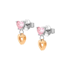 Load image into Gallery viewer, PRINCIPESSINA EARRINGS 029603/022 ROSE GOLD HEARTS WITH PINK CZ
