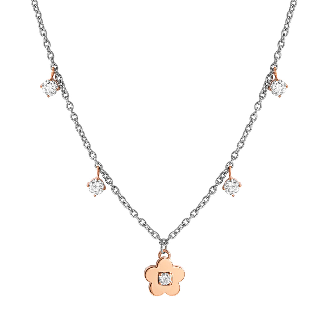 MYSOPHIE NECKLACE 029905/059 ROSE GOLD FLOWER & CZ PENDANTS