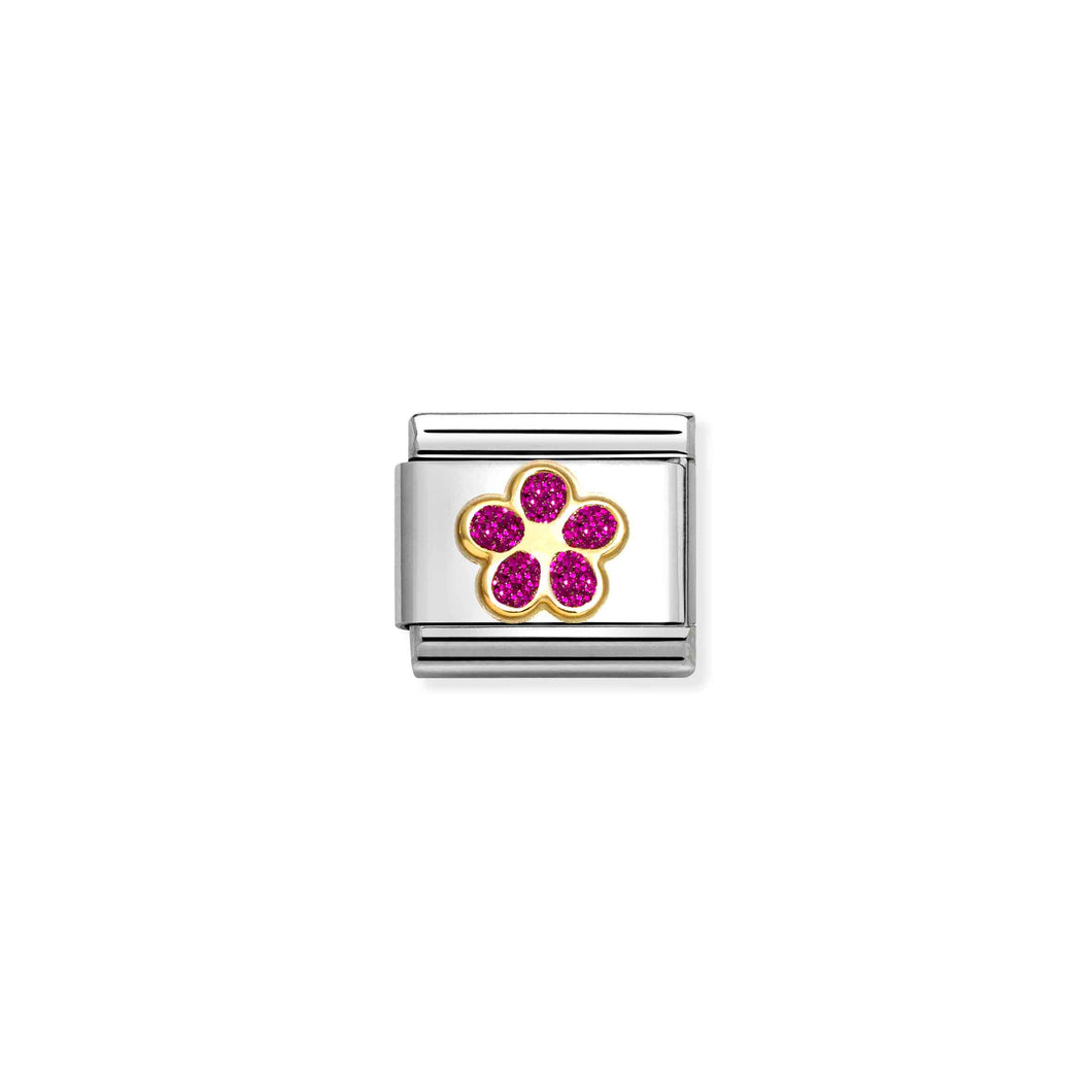 COMPOSABLE CLASSIC LINK 030220/17 FLOWER IN 18K GOLD & FUCHSIA GLITTER ENAMEL