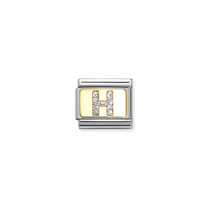 COMPOSABLE CLASSIC LINK 030291/08 SILVER LETTER H IN 18K GOLD & GLITTER ENAMEL