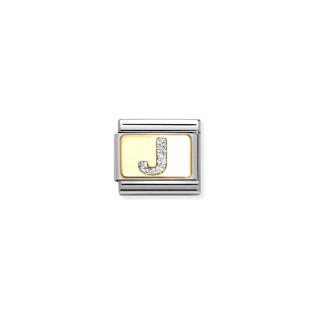 COMPOSABLE CLASSIC LINK 030291/10 SILVER LETTER J IN 18K GOLD & GLITTER ENAMEL