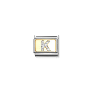 COMPOSABLE CLASSIC LINK 030291/11 SILVER LETTER K IN 18K GOLD & GLITTER ENAMEL