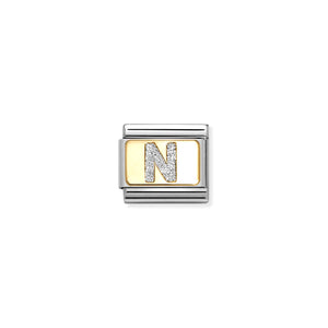 COMPOSABLE CLASSIC LINK 030291/14 SILVER LETTER N IN 18K GOLD & GLITTER ENAMEL