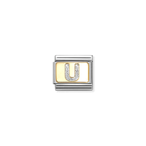 COMPOSABLE CLASSIC LINK 030291/21 SILVER LETTER U IN 18K GOLD & GLITTER ENAMEL