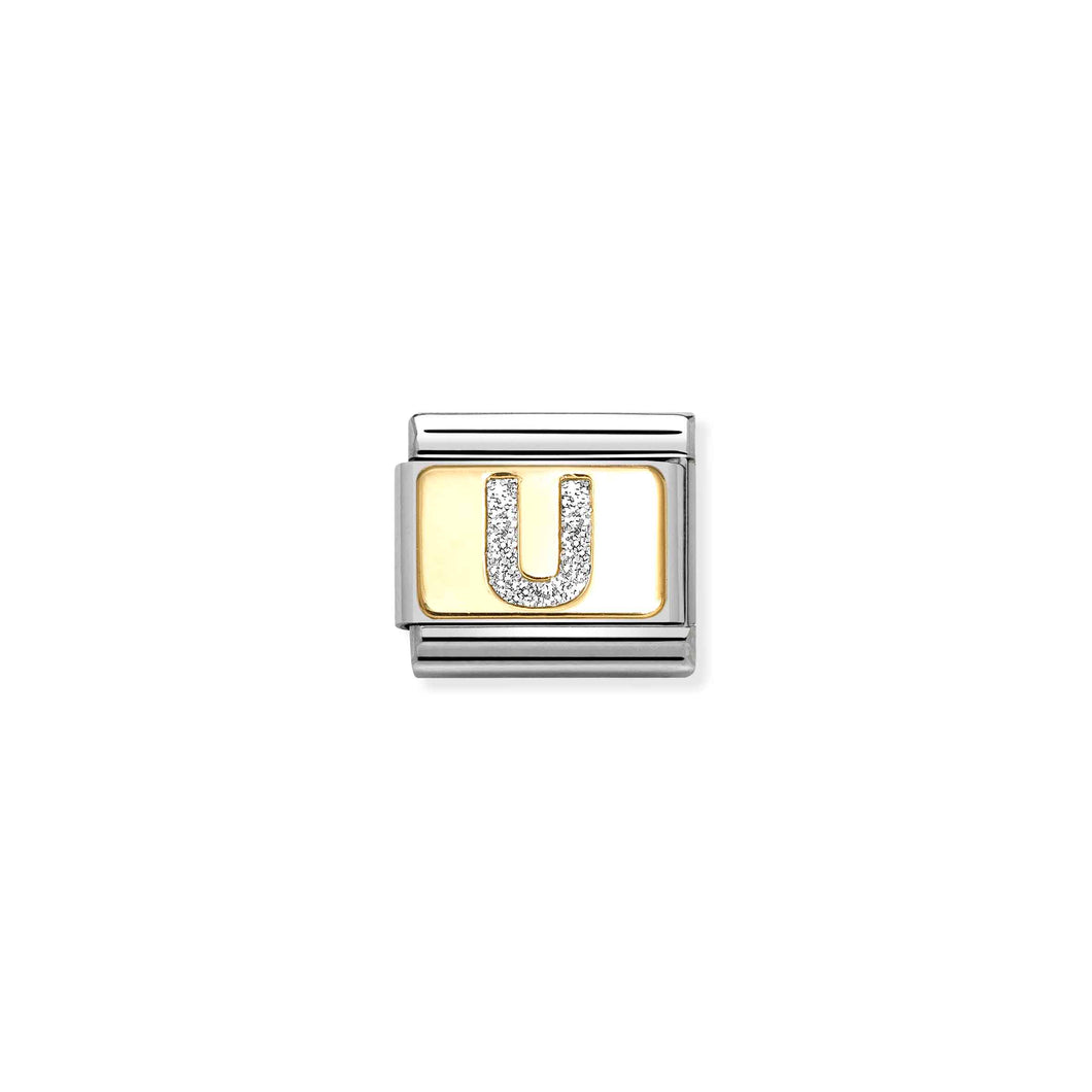 COMPOSABLE CLASSIC LINK 030291/21 SILVER LETTER U IN 18K GOLD & GLITTER ENAMEL