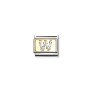 COMPOSABLE CLASSIC LINK 030291/23 SILVER LETTER W IN 18K GOLD & GLITTER ENAMEL