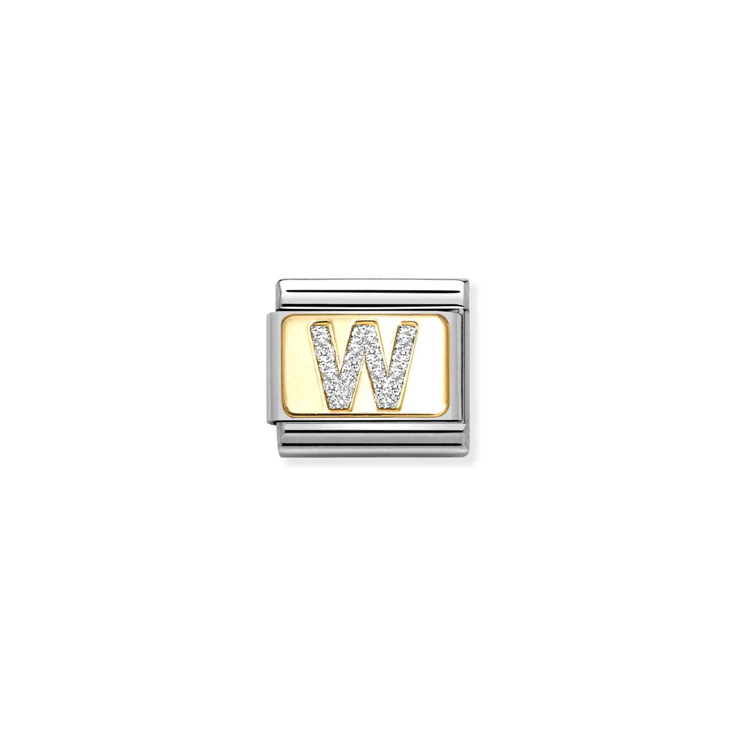 COMPOSABLE CLASSIC LINK 030291/23 SILVER LETTER W IN 18K GOLD & GLITTER ENAMEL