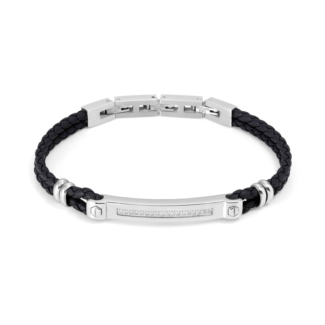 MANVISION BRACELET 133001/001 BLACK VEGAN LEATHER WITH CZ