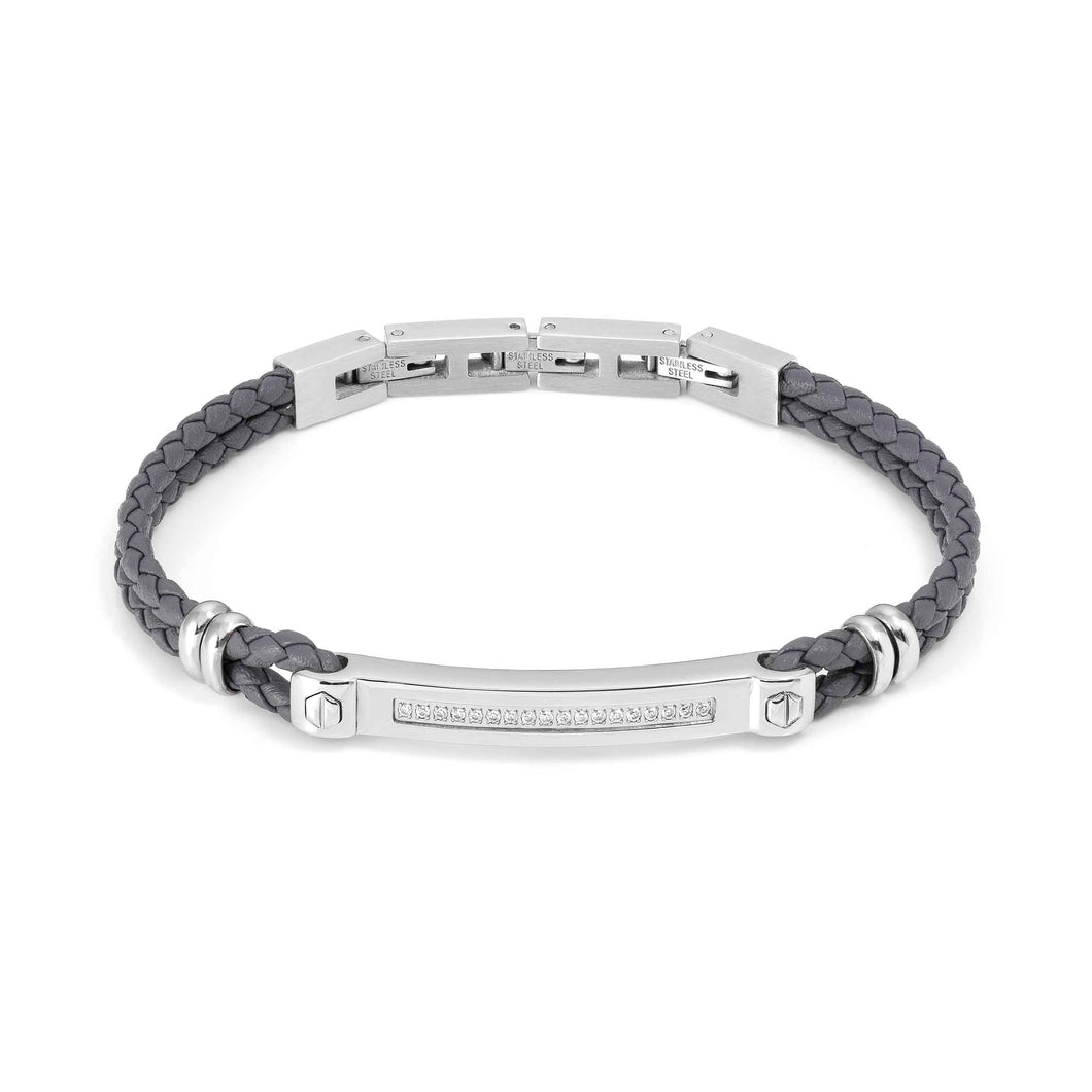 MANVISION BRACELET 133002/001 GREY VEGAN LEATHER WITH WHITE CZ