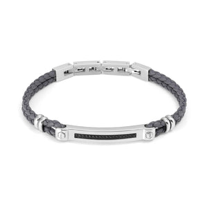 MANVISION BRACELET 133002/007 GREY VEGAN LEATHER WITH BLACK CZ