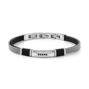 #SEALOVER BRACELET 135008/007 MILANO MESH & ECO-LEATHER STRAP WITH BLACK CZ