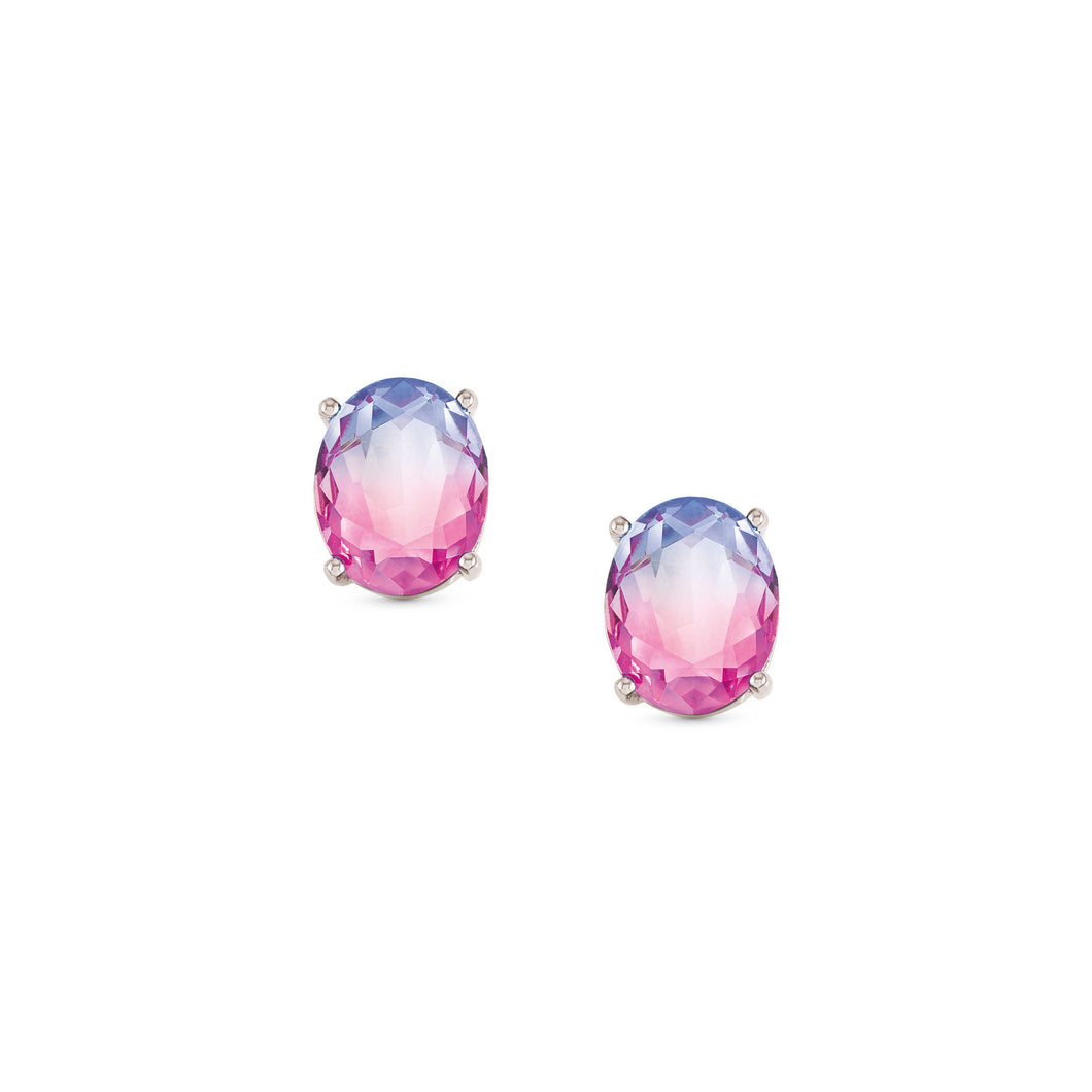 SYMBIOSI EARRINGS 240806/028 SILVER WITH PINK AND PURPLE TWO-TONE STONES