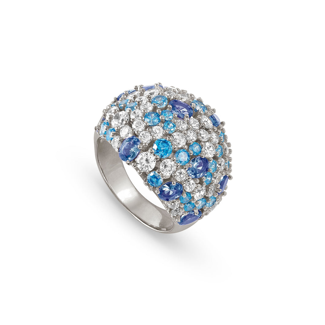 MOSAICA WIDE RING 241601/010 SILVER WITH WHITE & BLUE CZ