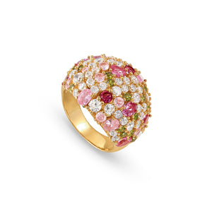 MOSAICA WIDE RING 241601/012 GOLD WITH PINK & GREEN CZ