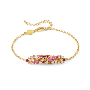 MOSAICA BRACELET 241603/012 GOLD, PINK & GREEN CZ CLUSTER