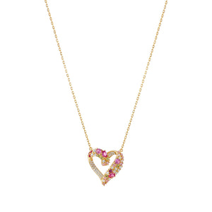 MOSAICA NECKLACE 241604/012 GOLD, PINK & GREEN CZ HEART