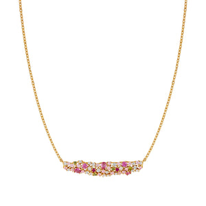 MOSAICA NECKLACE 241605/012 GOLD, PINK & GREEN CZ CLUSTER