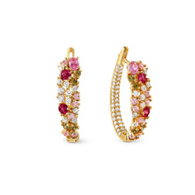 Load image into Gallery viewer, MOSAICA EARRINGS 241607/012 GOLD PINK &amp; GREEN CZ OVAL HOOP
