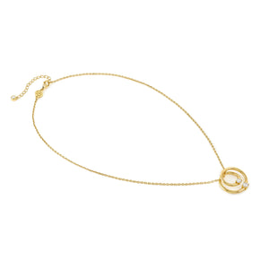 COSMIC LOVE NECKLACE 241708/054 GOLD LAYERED CIRCLE WITH WHITE CZ