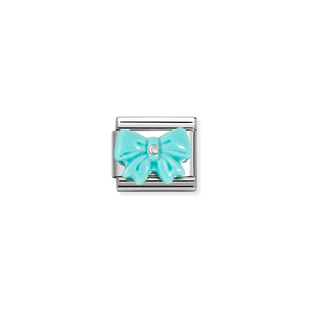 COMPOSABLE CLASSIC LINK 330509/19 BOW WITH TURQUOISE STONE IN 925 SILVER