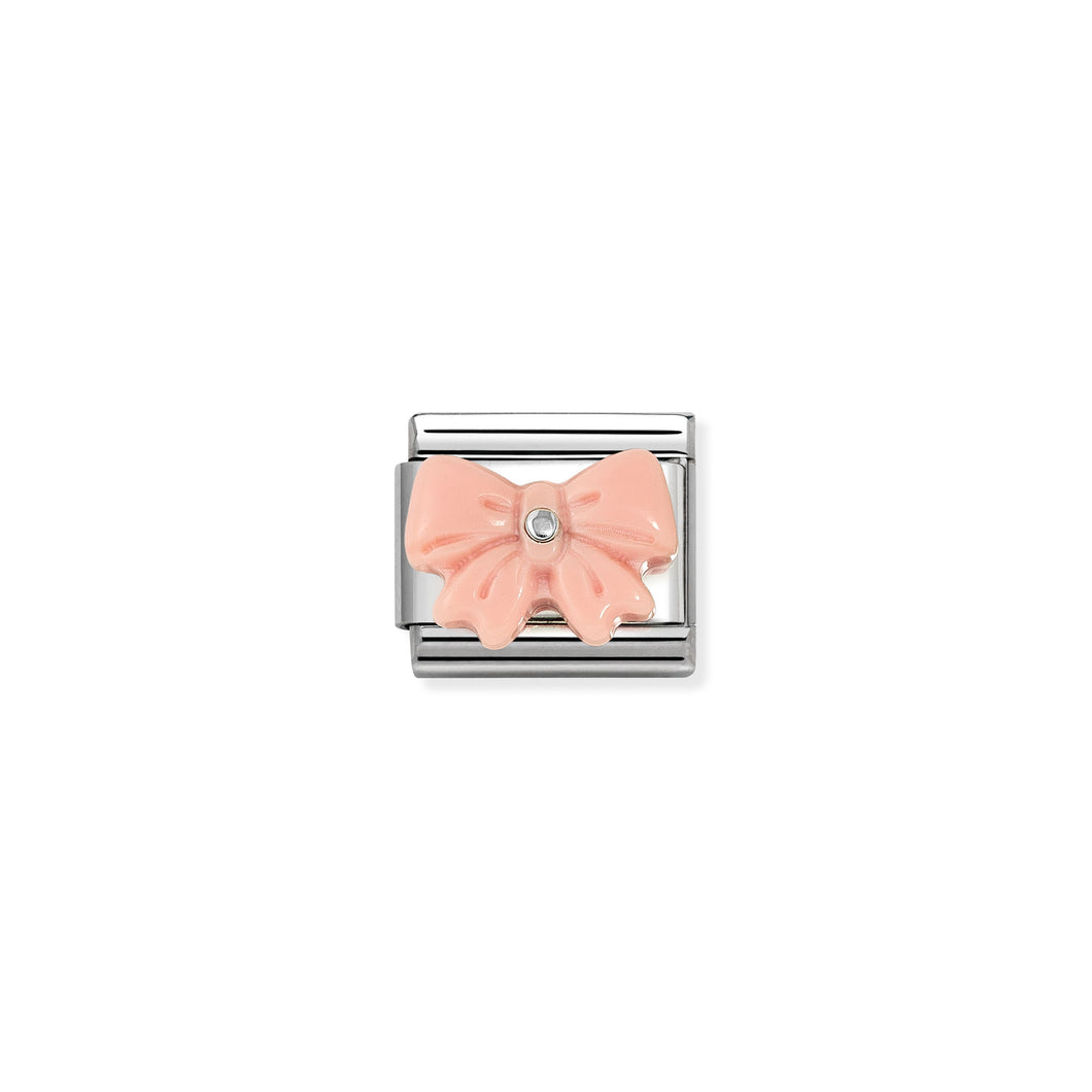 COMPOSABLE CLASSIC LINK 330509/21 BOW WITH PINK STONE IN 925 SILVER