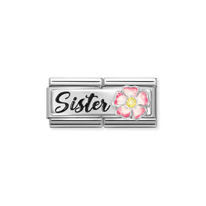 COMPOSABLE CLASSIC DOUBLE LINK 330734/15 SISTER WITH PINK FLOWER IN 925 SILVER