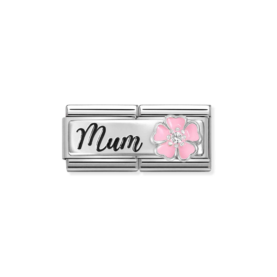 COMPOSABLE CLASSIC DOUBLE LINK 330734/18 MUM WITH PINK FLOWER IN 925 SILVER