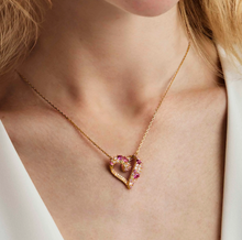 Load image into Gallery viewer, MOSAICA NECKLACE 241604/012 GOLD, PINK &amp; GREEN CZ HEART
