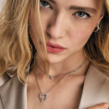 Load image into Gallery viewer, COSMIC LOVE NECKLACE 241708/005 ROSE GOLD LAYERED HEART WITH WHITE CZ
