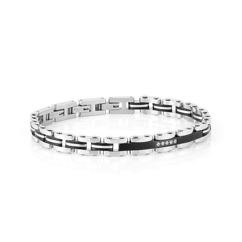 STRONG MEN'S BRACELET 028301/004 STEEL WITH BLACK CERAMIC, PVD & CZ