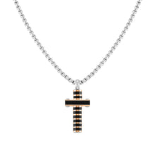 Load image into Gallery viewer, STRONG DIAMOND NECKLACE 028303/029 BLACK &amp; ROSE GOLD PVD CROSS
