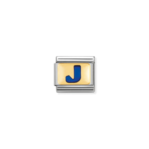 COMPOSABLE CLASSIC LINK 030201/10 BLUE LETTER J IN 18K GOLD & ENAMEL