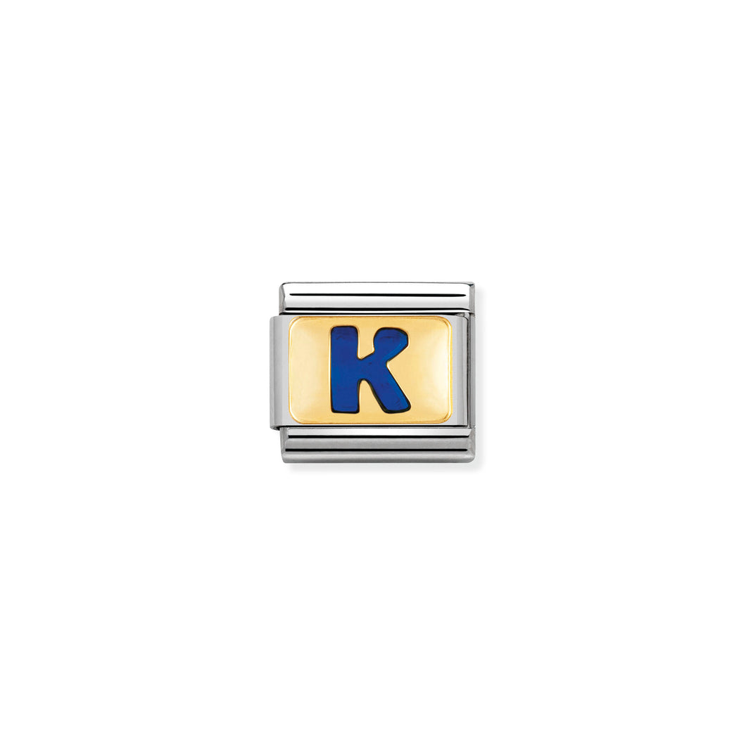 COMPOSABLE CLASSIC LINK 030201/11 BLUE LETTER K IN 18K GOLD & ENAMEL