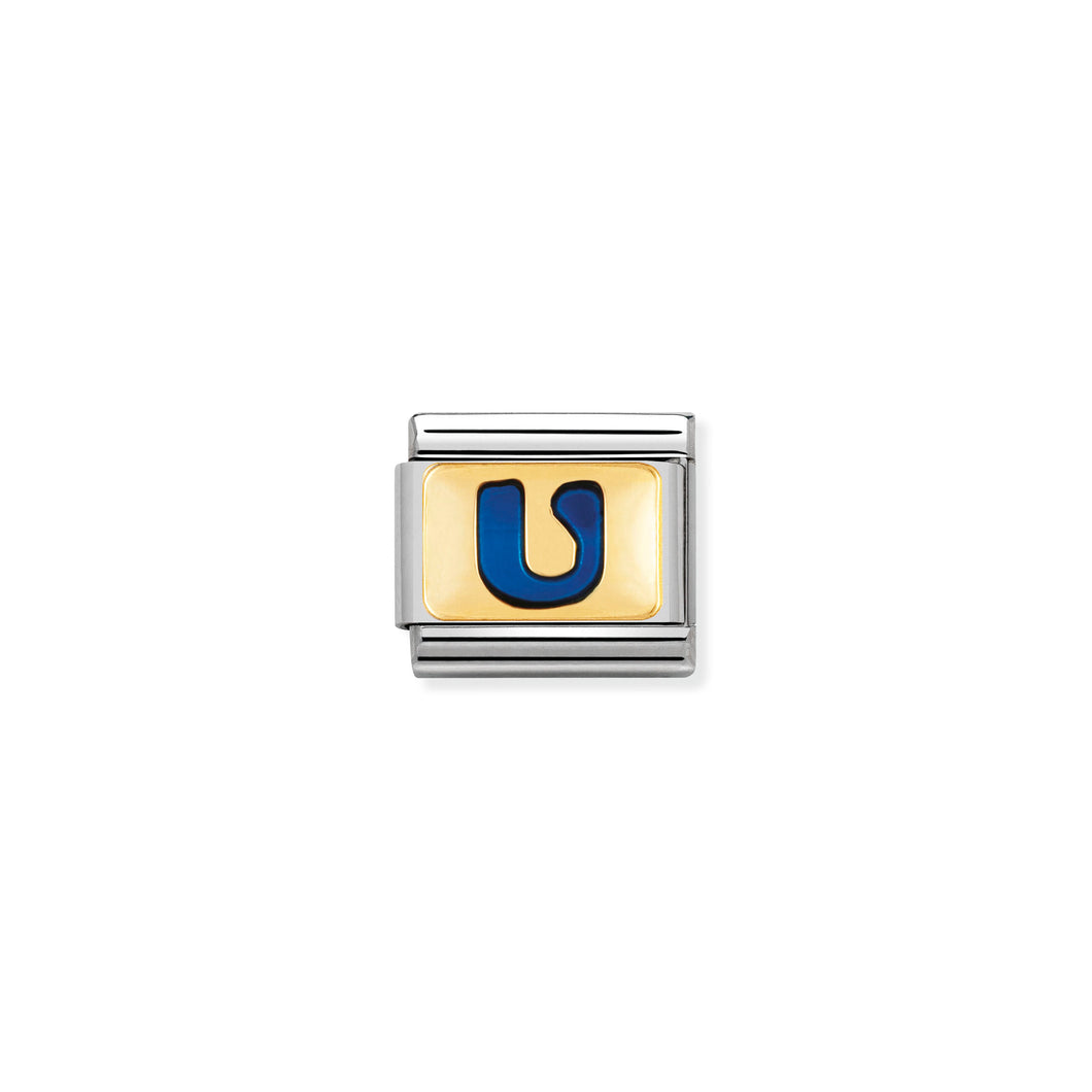 COMPOSABLE CLASSIC LINK 030201/21 BLUE LETTER U IN 18K GOLD & ENAMEL