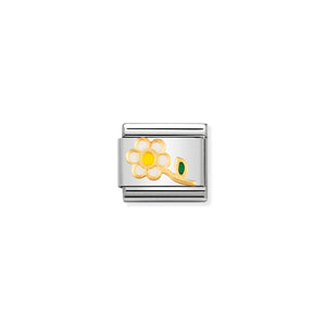 COMPOSABLE CLASSIC LINK 030214/05 WHITE FLOWER WITH STEM IN 18K GOLD AND ENAMEL