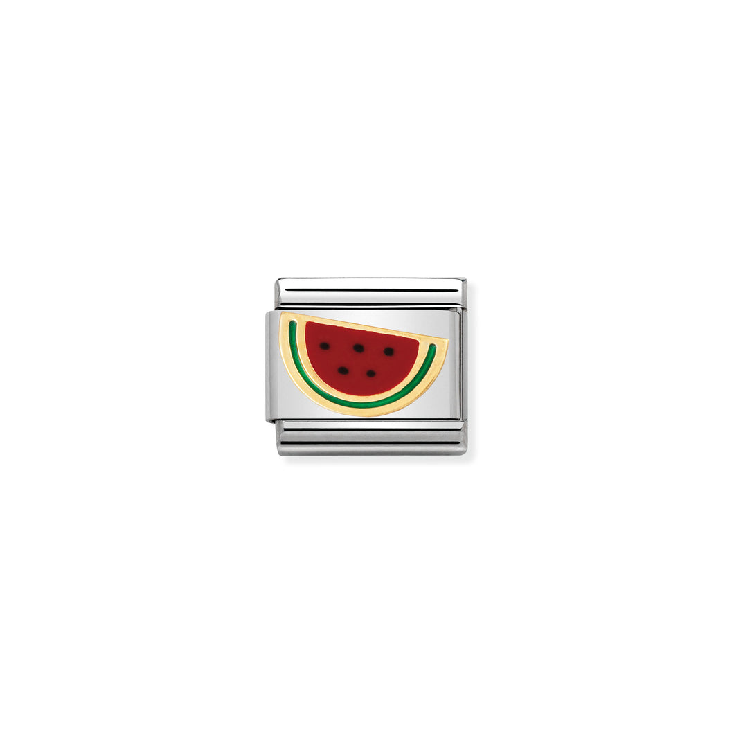 COMPOSABLE CLASSIC LINK 030215/14 WATERMELON IN 18K GOLD AND ENAMEL