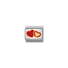 Load image into Gallery viewer, COMPOSABLE CLASSIC LINK 030253/29 RED AND GOLD HEARTS IN 18K GOLD AND ENAMEL
