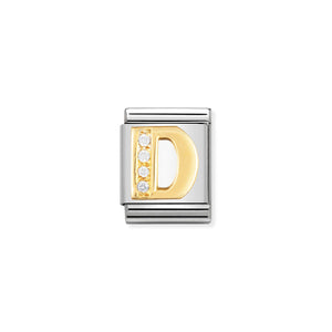 COMPOSABLE <STRONG>BIG LINK</STRONG> 032301/04 LETTER D IN 18K GOLD AND CZ