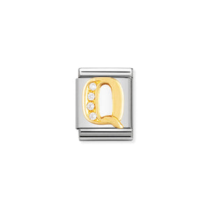 COMPOSABLE <STRONG>BIG LINK</STRONG> 032301/17 LETTER Q IN 18K GOLD AND CZ