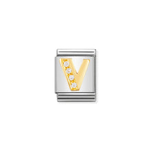 Load image into Gallery viewer, COMPOSABLE &lt;STRONG&gt;BIG LINK&lt;/STRONG&gt; 032301/22 LETTER V IN 18K GOLD AND CZ
