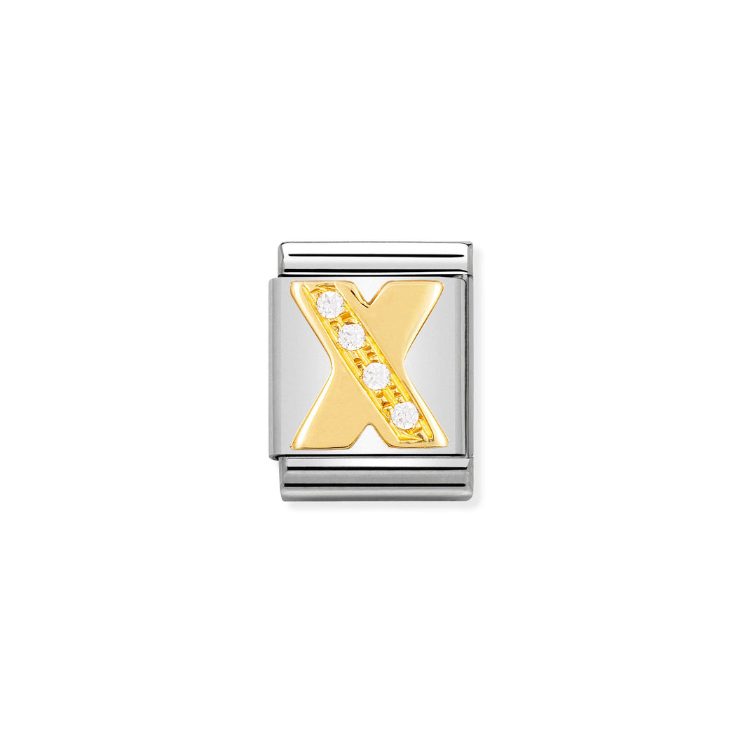 COMPOSABLE <STRONG>BIG LINK</STRONG> 032301/24 LETTER X IN 18K GOLD AND CZ