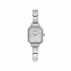 WATCH 076030/023 STAINLESS STEEL & SILVER GLITTER RECTANGULAR DIAL