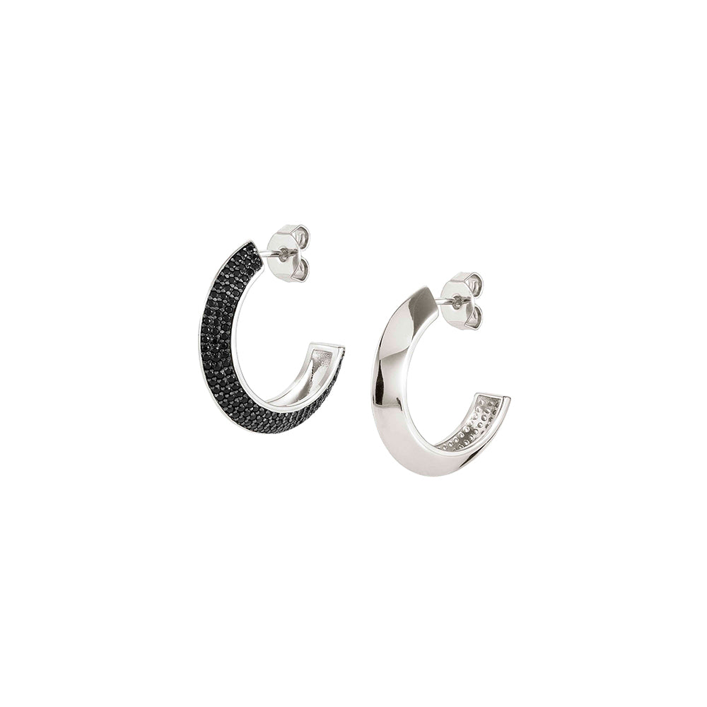 AUREA EARRING HOOPS 145706/011 SILVER & BLACK CZ