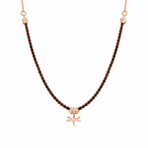 CHIC & CHARM BLACK CZ NECKLACE 148602/045 WITH ROSE GOLD DRAGONFLY