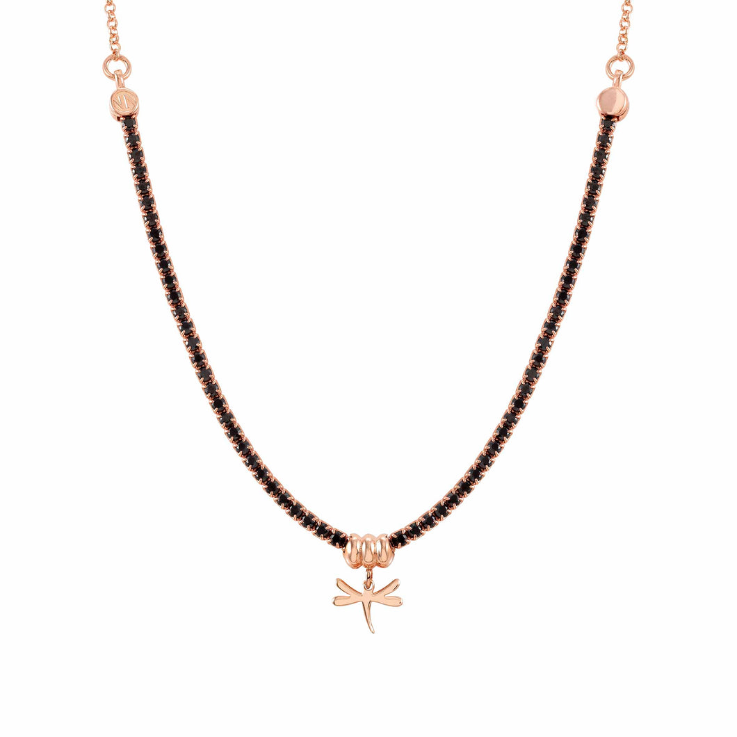 CHIC & CHARM BLACK CZ NECKLACE 148602/045 WITH ROSE GOLD DRAGONFLY